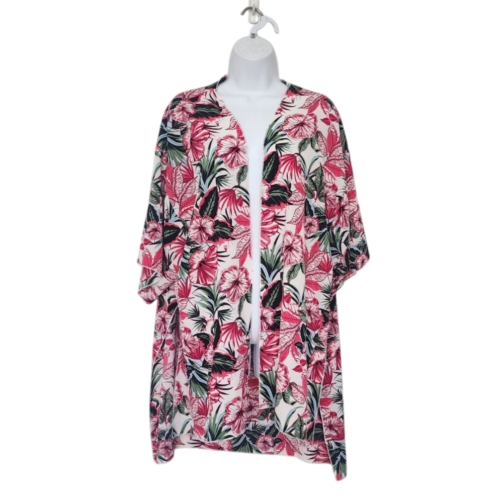 Full Circle Trends Floral Kimono Size XL Cover Up Open Short Sleeve Side Slits.